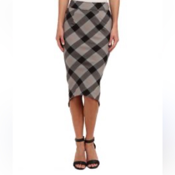 Free People Geometric Precision Plaid Pencil Skirt NWT - Picture 2 of 10